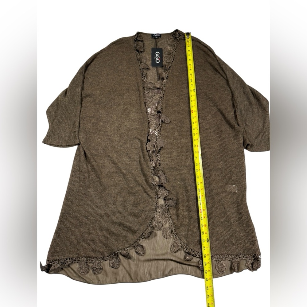 Gigio USA Women’s Medium Open Front Duster Cardigan Boho Crochet Lace Brown NWT - Picture 3 of 10